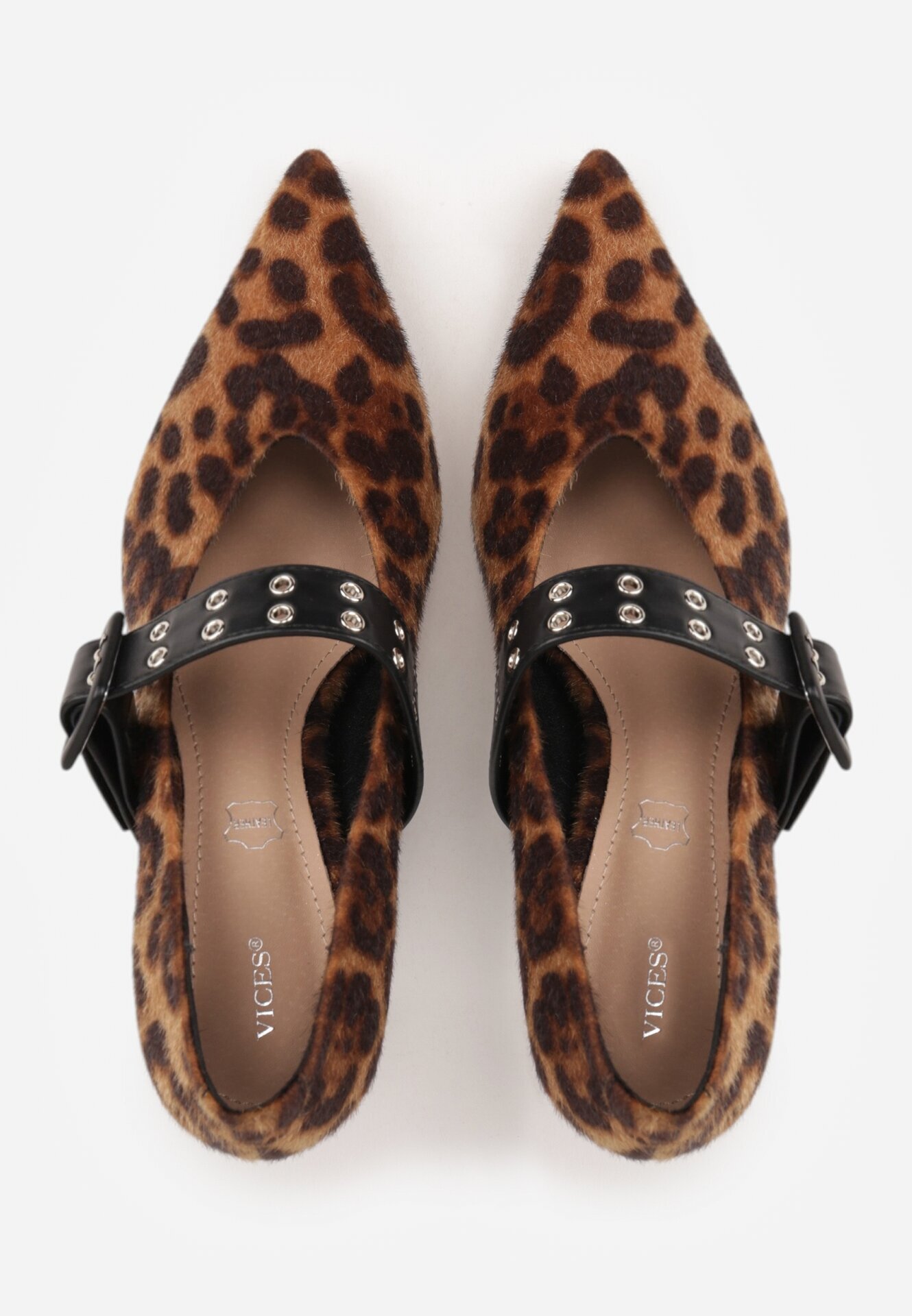 vices Pantofi stiletto leopard cu branț din piele decorați cu ținte Aribene