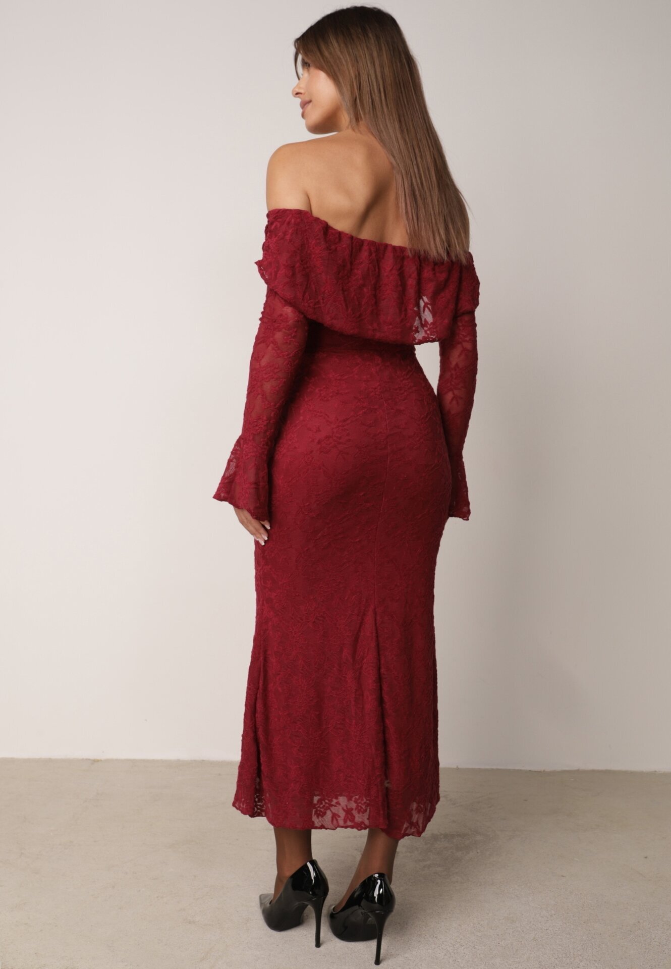 vices Rochie ajustată tip hispană din dantelă Senata Bordo
