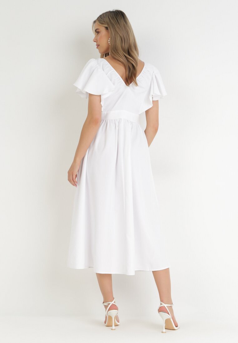 vices Rochie Albă Midi cu Volane la Umeri Happisa