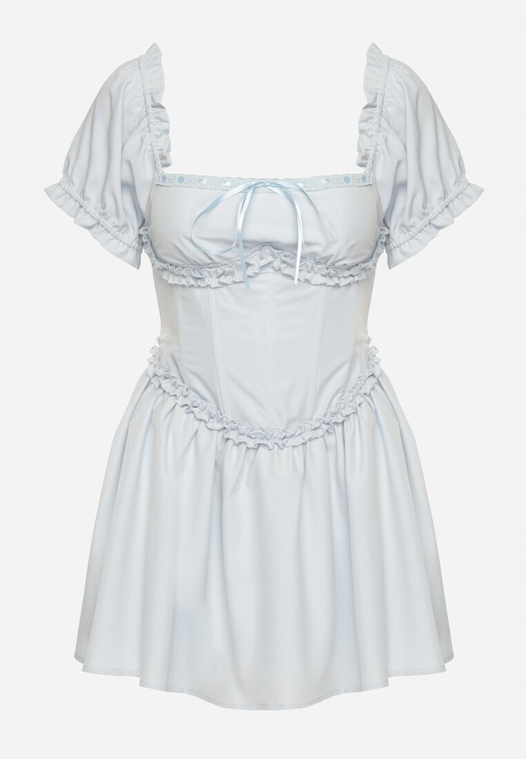 vices Rochie Albastră în Stil Rustic cu Legătură Tip Corset Tolaviela