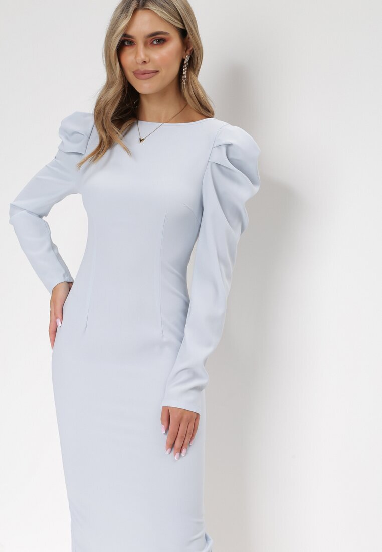 vices Rochie Albastră Taliată cu Mânecă Bufantă Omono