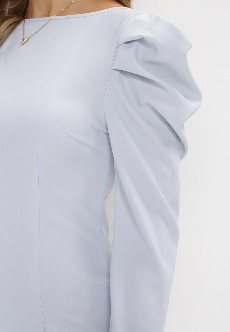 vices Rochie Albastră Taliată cu Mânecă Bufantă Omono