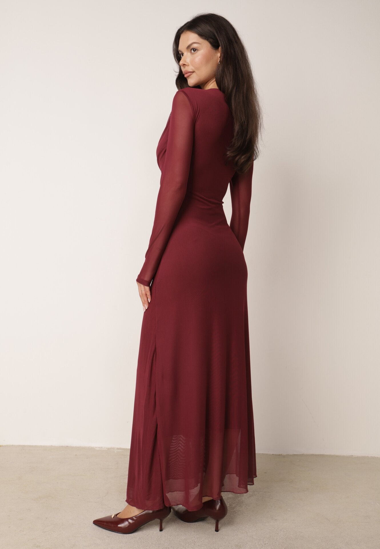 vices Rochie asortată cu croială decorată cu fronșaj Brisun Bordo
