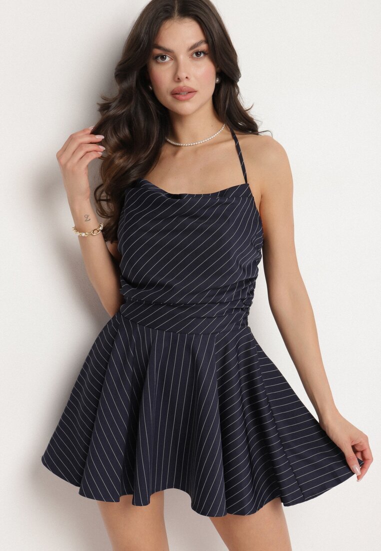 vices Rochie bleumarin cu dungi cu decolteu pătrat Fenarose