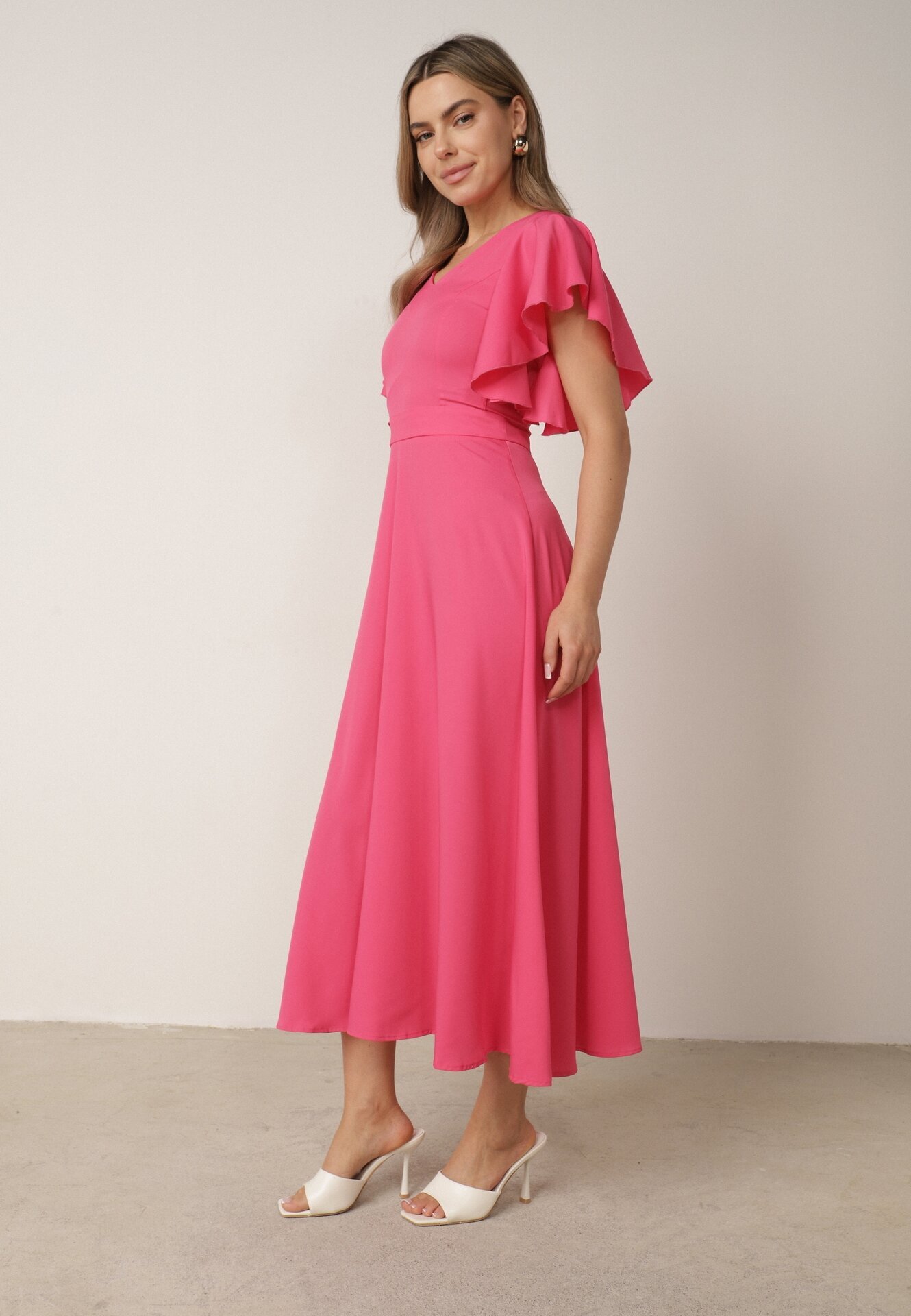 vices Rochie Cloche Fucsia Decorată Cu Volane Emilienne