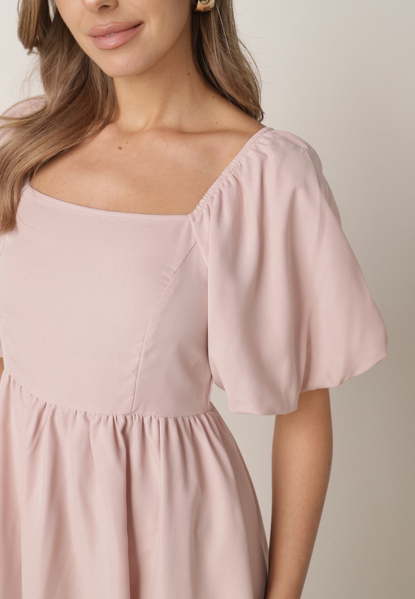 vices Rochie Cloche Roz Midi cu Mâneci bufante și Decolteu pătrat Ceania