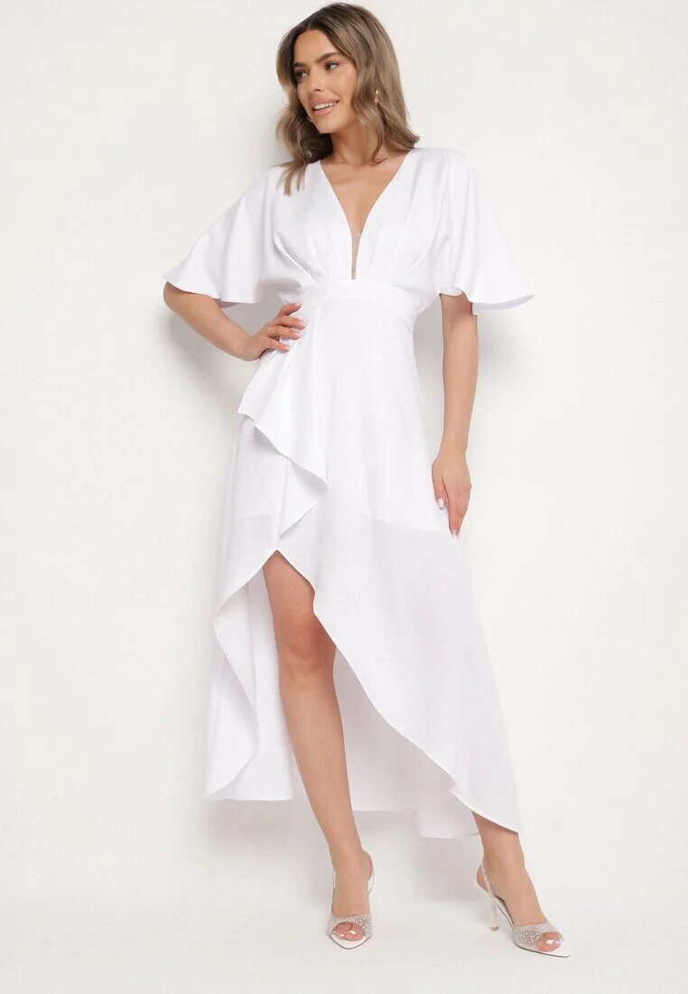 vices Rochie de cocktail bej deschis cu croi asimetric cu volan Finexia