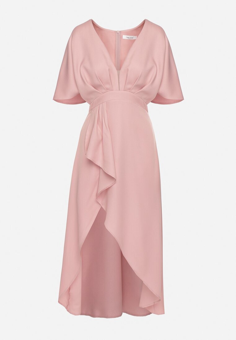 vices Rochie de cocktail roz cu croi asimetric cu volan Finexia