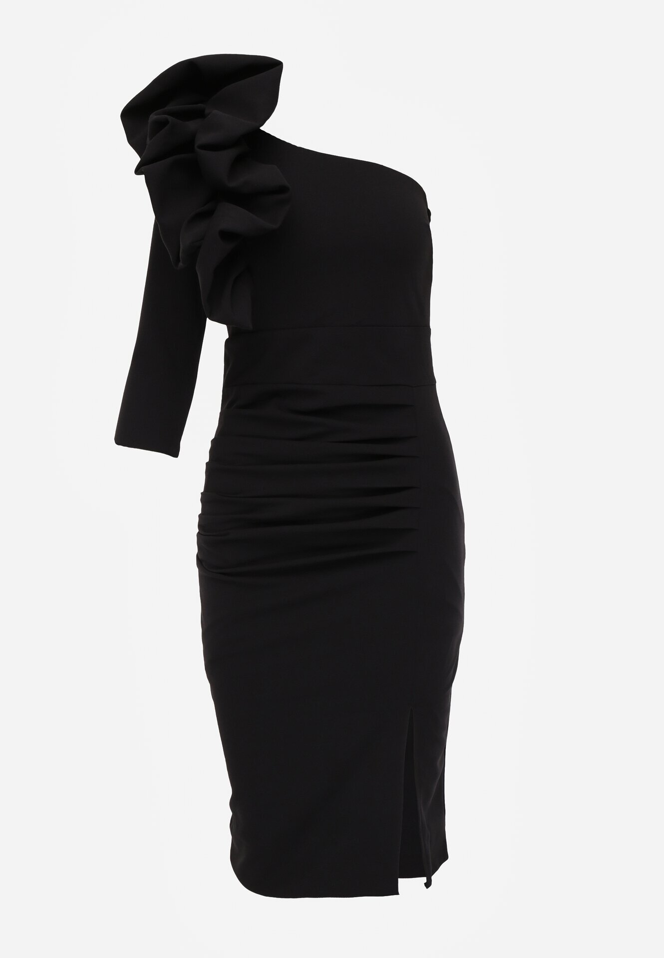 vices Rochie de seară asimetrică cu croială asortată și mânecă decorativă Canotis Neagră