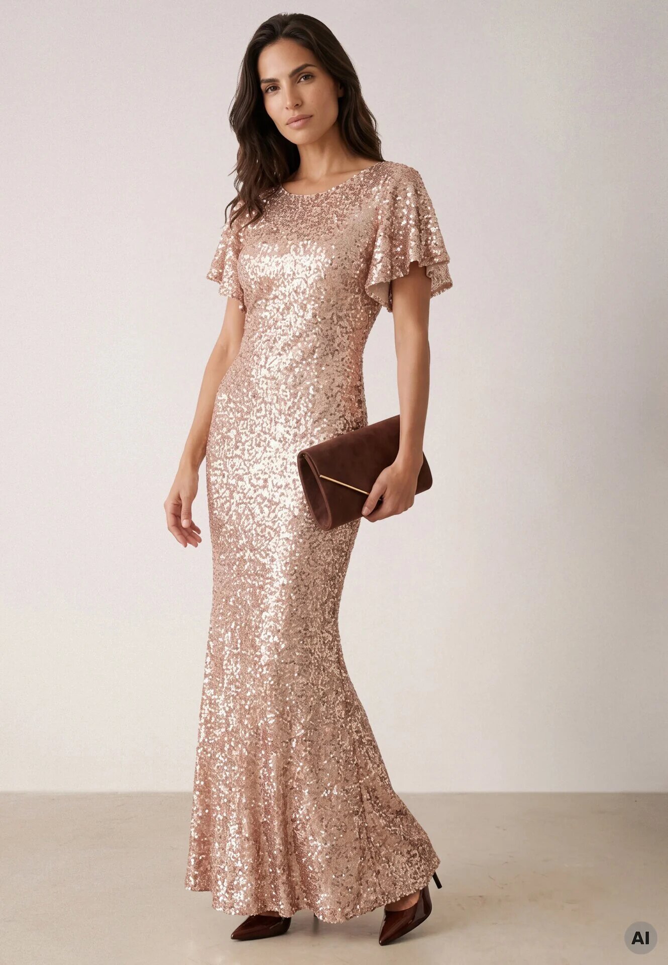 vices Rochie elegantă cu paiete și mâneci fluture Vialette Aurie