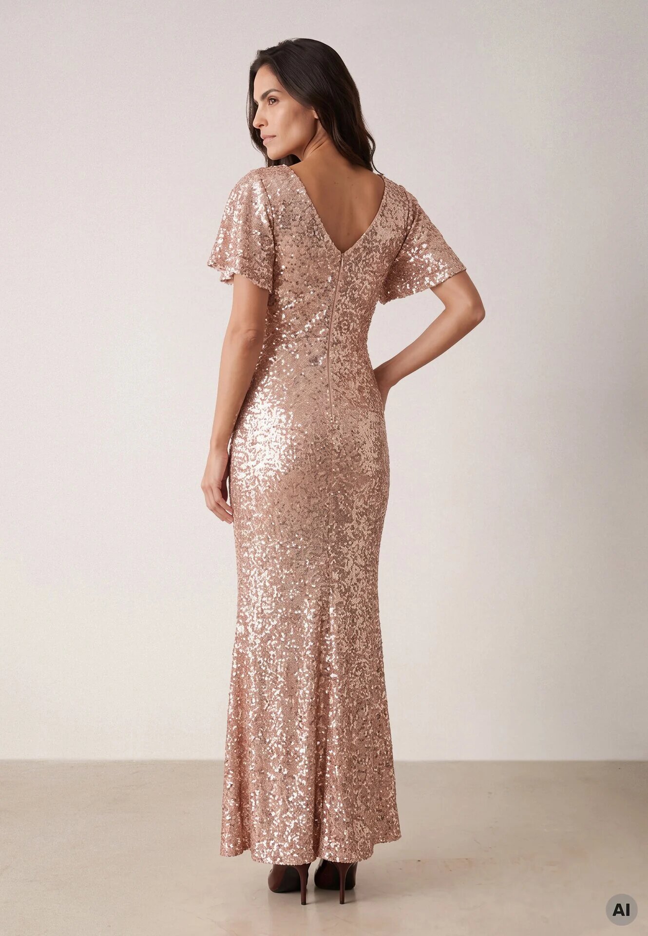 vices Rochie elegantă cu paiete și mâneci fluture Vialette Aurie