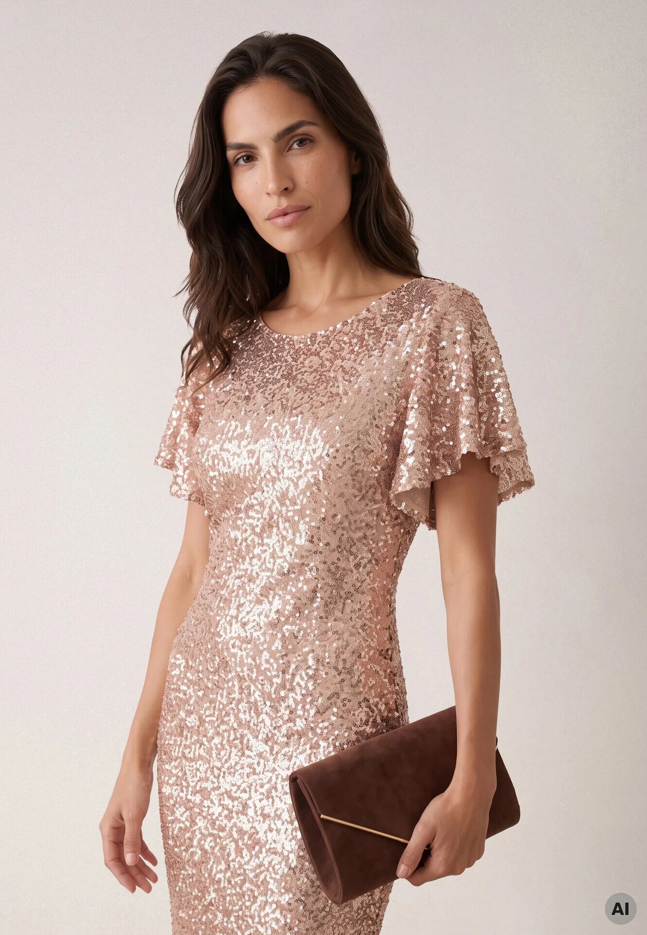 vices Rochie elegantă cu paiete și mâneci fluture Vialette Aurie