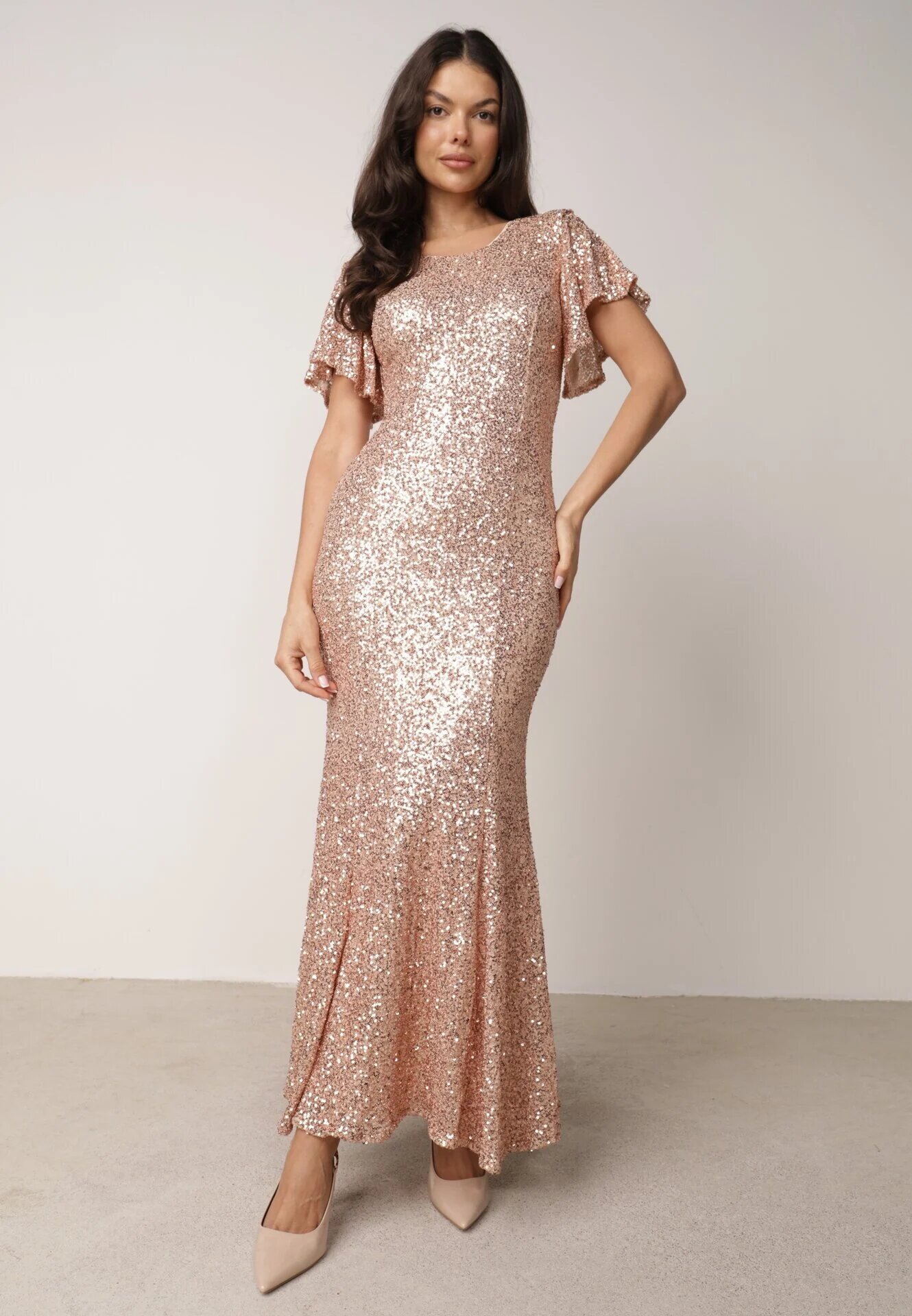 vices Rochie elegantă cu paiete și mâneci fluture Vialette Aurie
