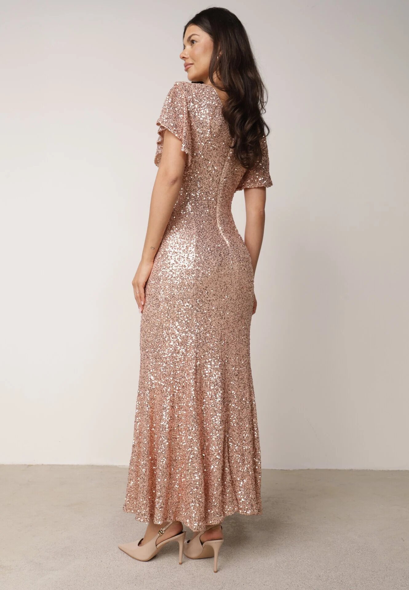 vices Rochie elegantă cu paiete și mâneci fluture Vialette Aurie