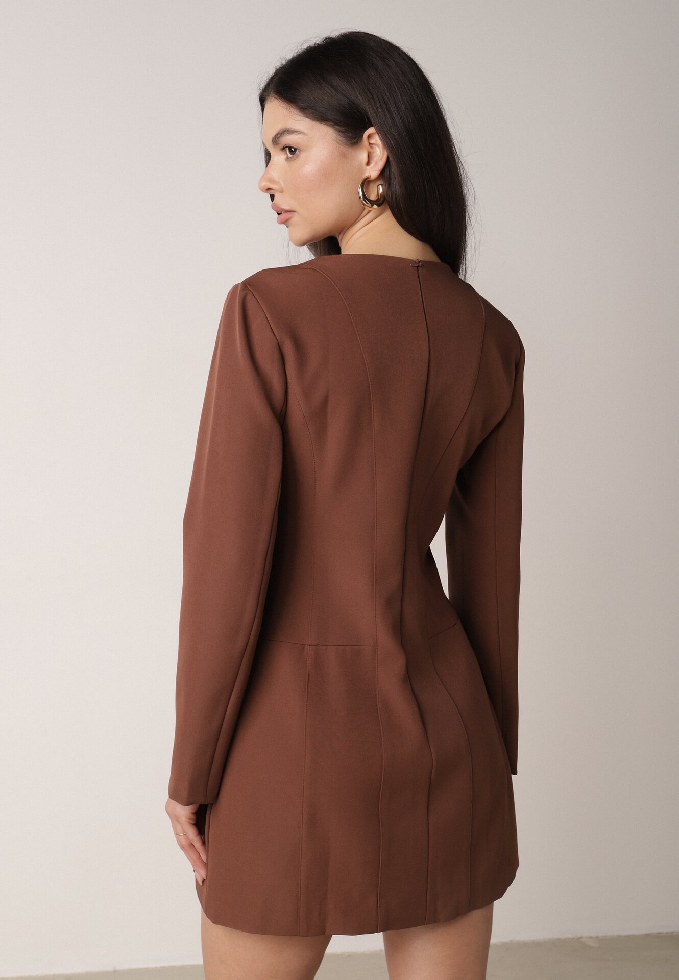 vices Rochie Elegantă Maro cu Croială Trapezoidală cu Imitație de Buzunare Amaliete