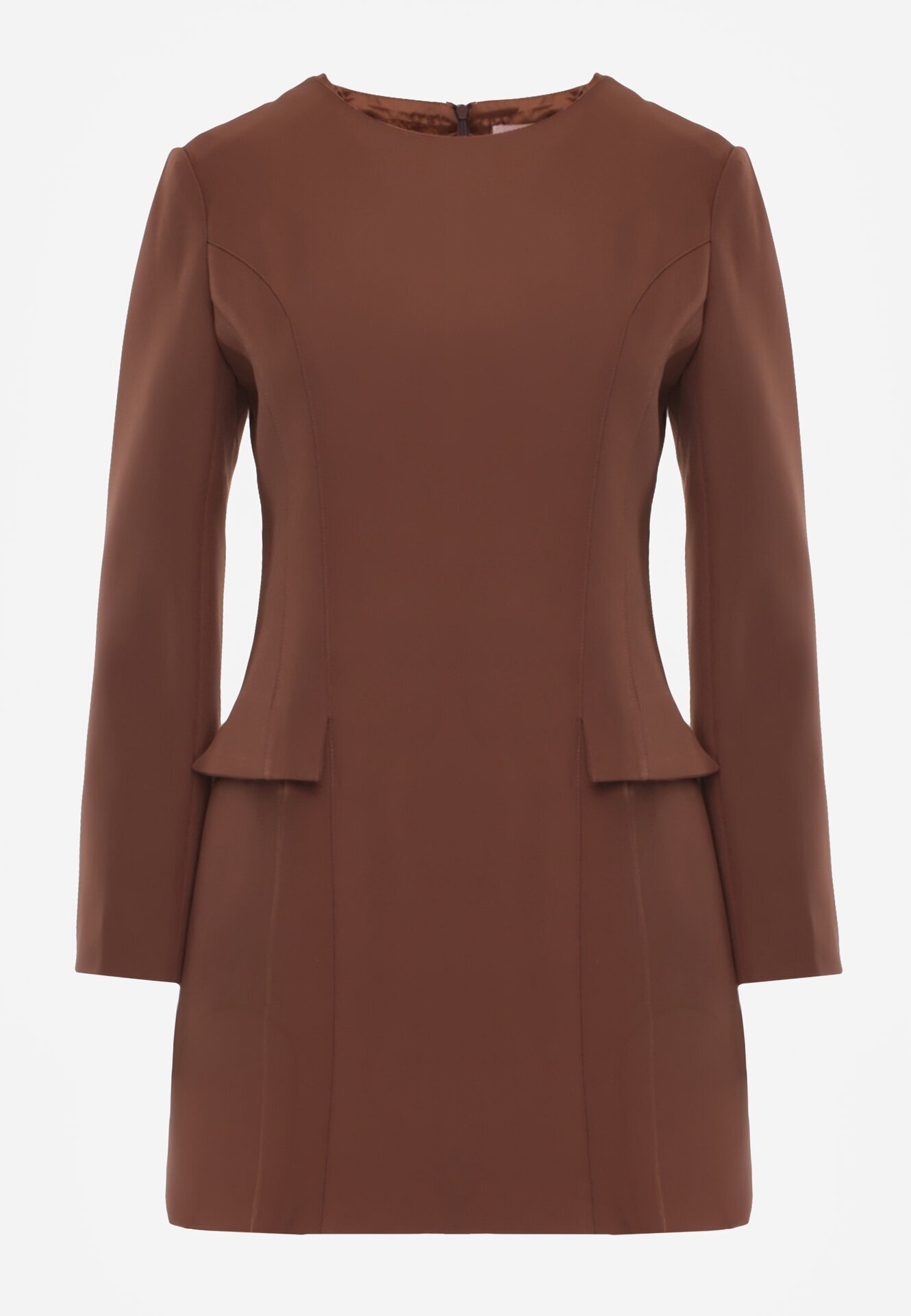 vices Rochie Elegantă Maro cu Croială Trapezoidală cu Imitație de Buzunare Amaliete