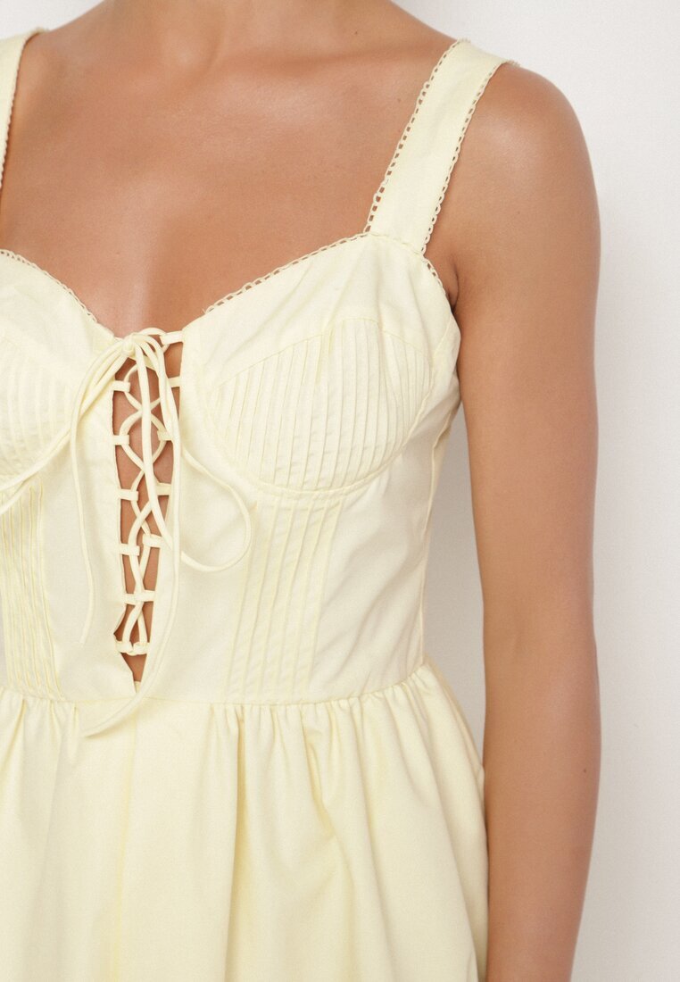 vices Rochie galbenă din bumbac în stil rustic cu legătură Fenavira