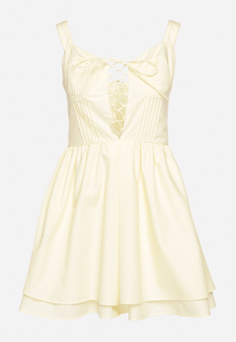 vices Rochie galbenă din bumbac în stil rustic cu legătură Fenavira