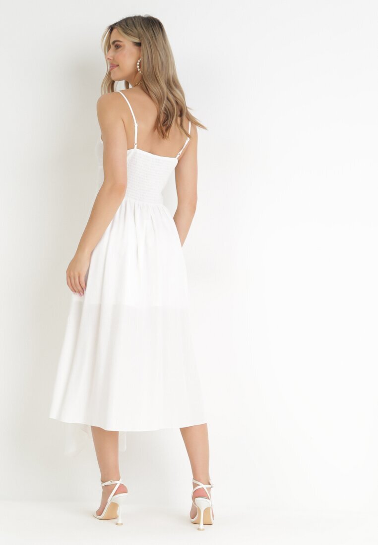 vices Rochie Maxi Albă Evazată cu Aplicații de Dantelă și Șnur Elenime