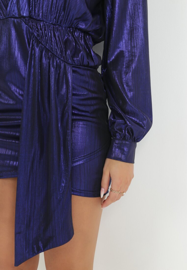 vices Rochie Mini bleumarin strălucitoare cu decolteu petrecut și mânecă bufantă Birger