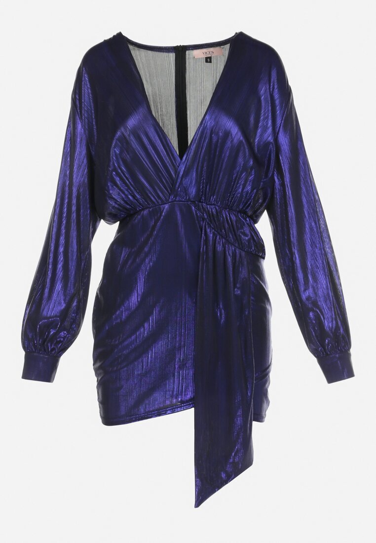 vices Rochie Mini bleumarin strălucitoare cu decolteu petrecut și mânecă bufantă Birger