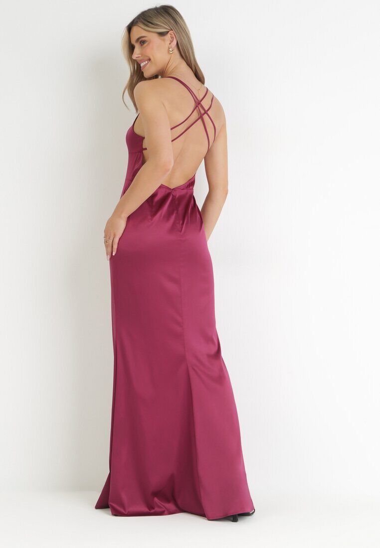 vices Rochie mov de satin maxi cu fermoar ascuns pe bretele subțiri Jermela