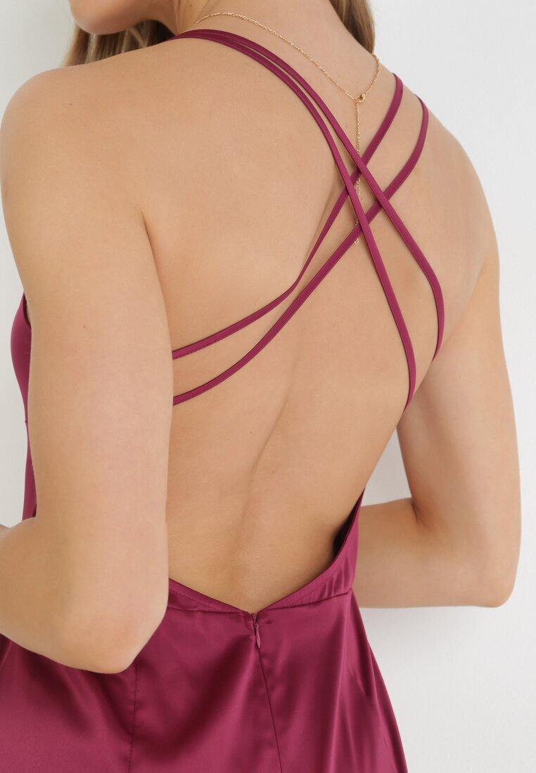 vices Rochie mov de satin maxi cu fermoar ascuns pe bretele subțiri Jermela