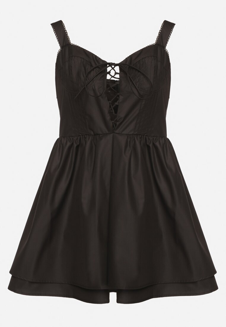 vices Rochie Neagră de Bumbac în Stil Rustic cu Legătură Fenavira