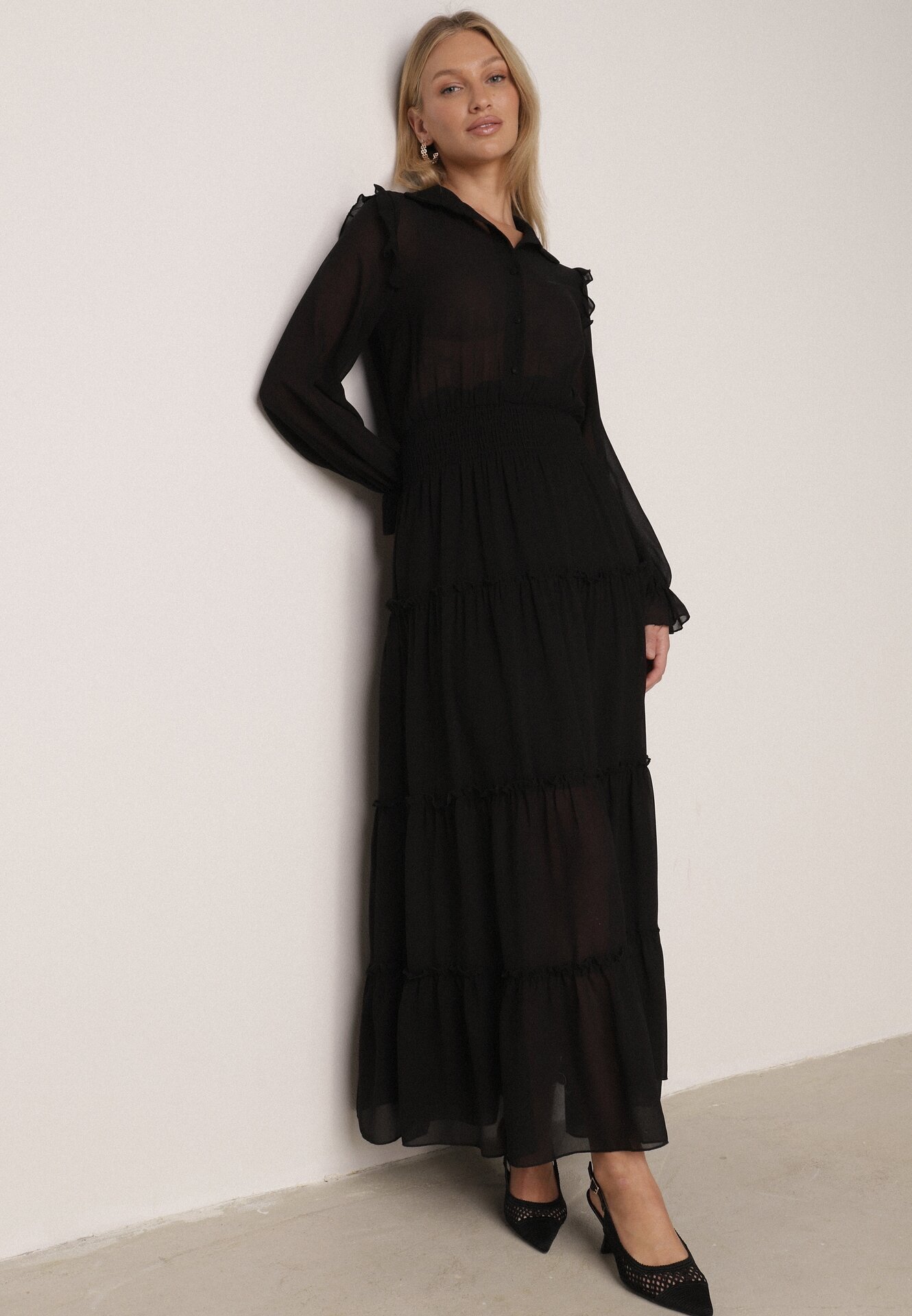 vices Rochie Neagră Evazată Tip cămașă Stil Retro Aravite