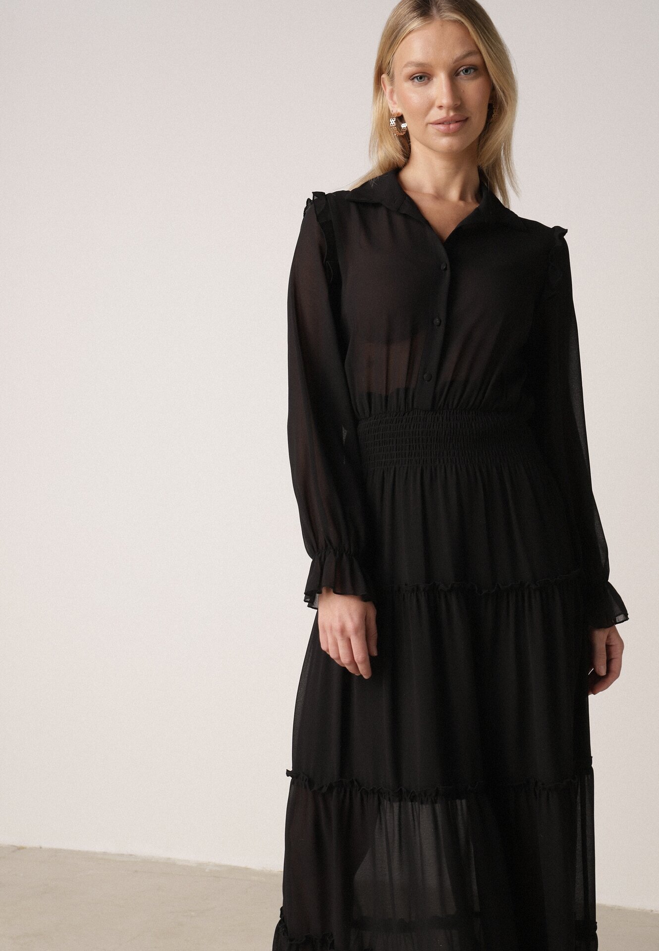 vices Rochie Neagră Evazată Tip cămașă Stil Retro Aravite