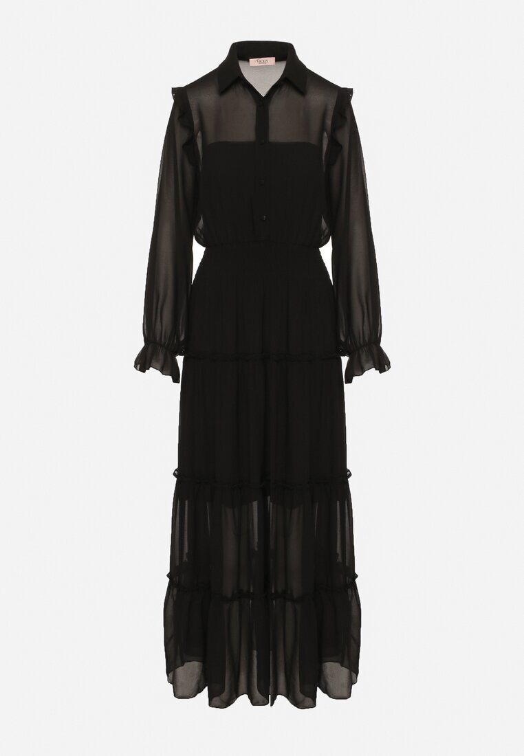 vices Rochie Neagră Evazată Tip cămașă Stil Retro Aravite