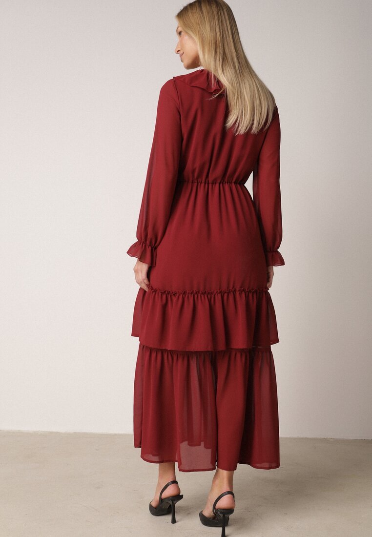 vices Rochie plasă Bordeaux cu croi evazat cu volane Arevite