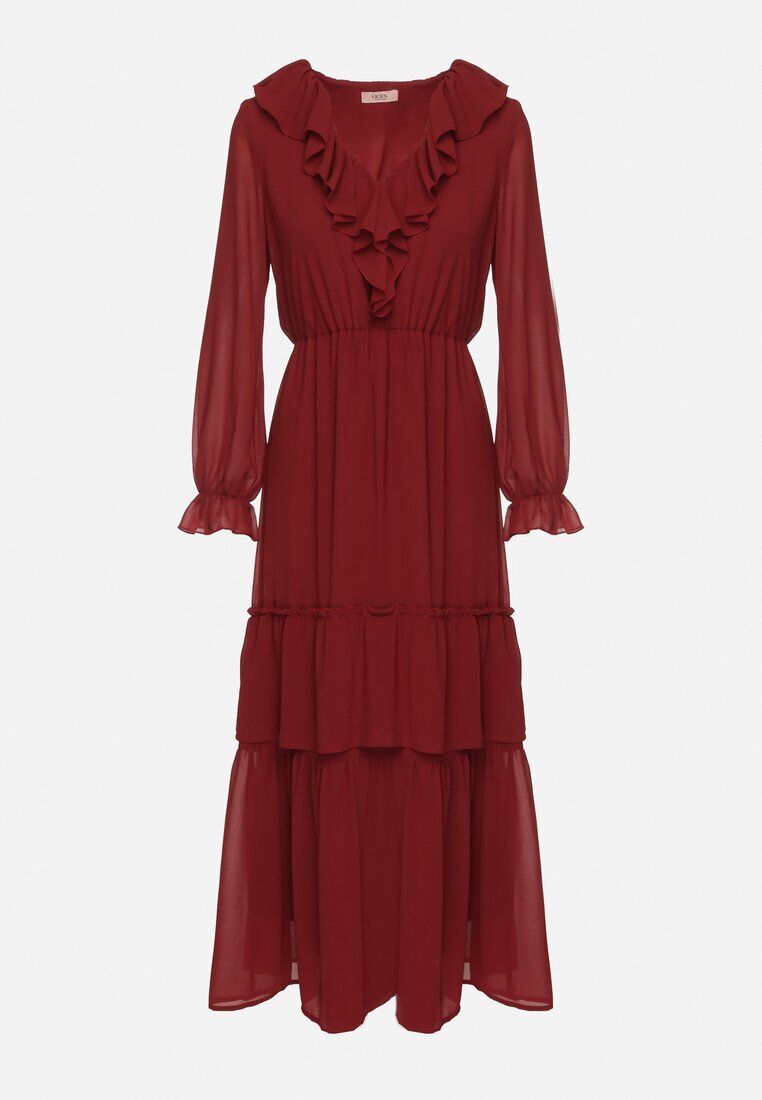 vices Rochie plasă Bordeaux cu croi evazat cu volane Arevite