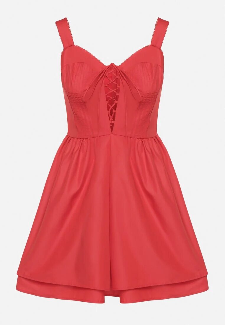 vices Rochie Roșie din bumbac stil rustic cu șiret Fenavira