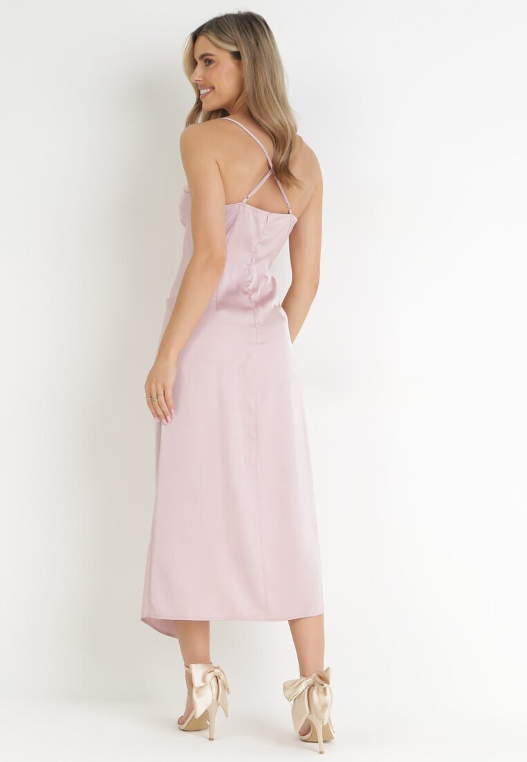 vices Rochie roz cu bretele cu drapaj Rosalinve