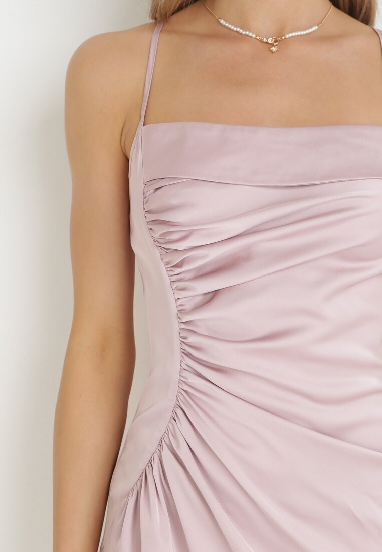 vices Rochie roz cu bretele cu drapaj Rosalinve