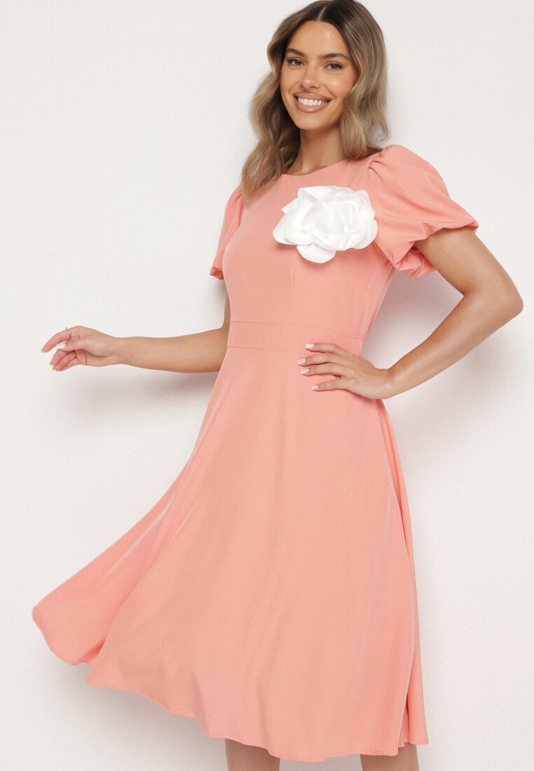 vices Rochie Roz cu croială evazată cu floare detașabilă 3D Rallarea