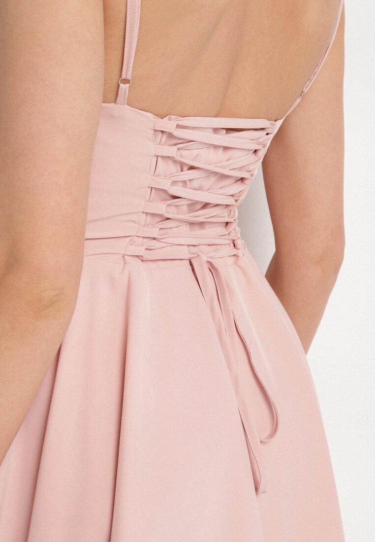 vices Rochie Roz Evazată în Stil Rustic cu Legătură Tip Corset Foliora