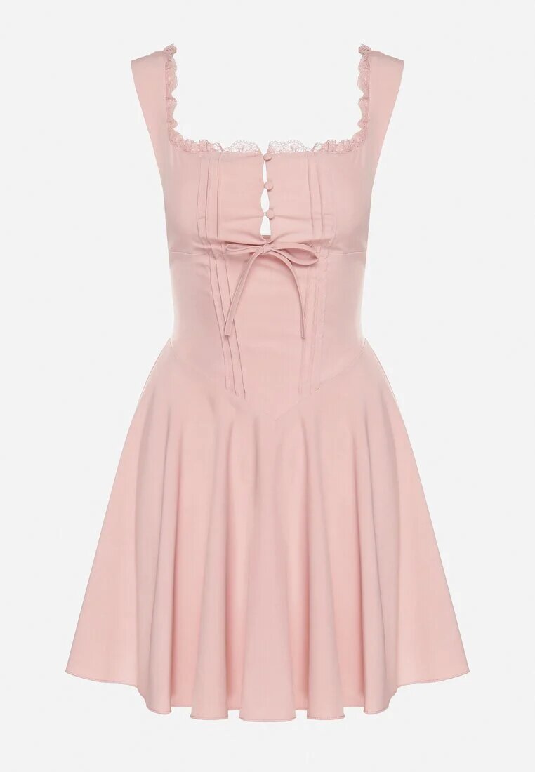 vices Rochie Roz Evazată în Stil Rustic cu Legătură Tip Corset Foliora