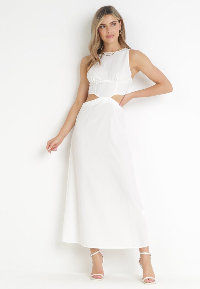 vices Rochie Trapezoidală Maxi Albă cu Decupaje Amandika