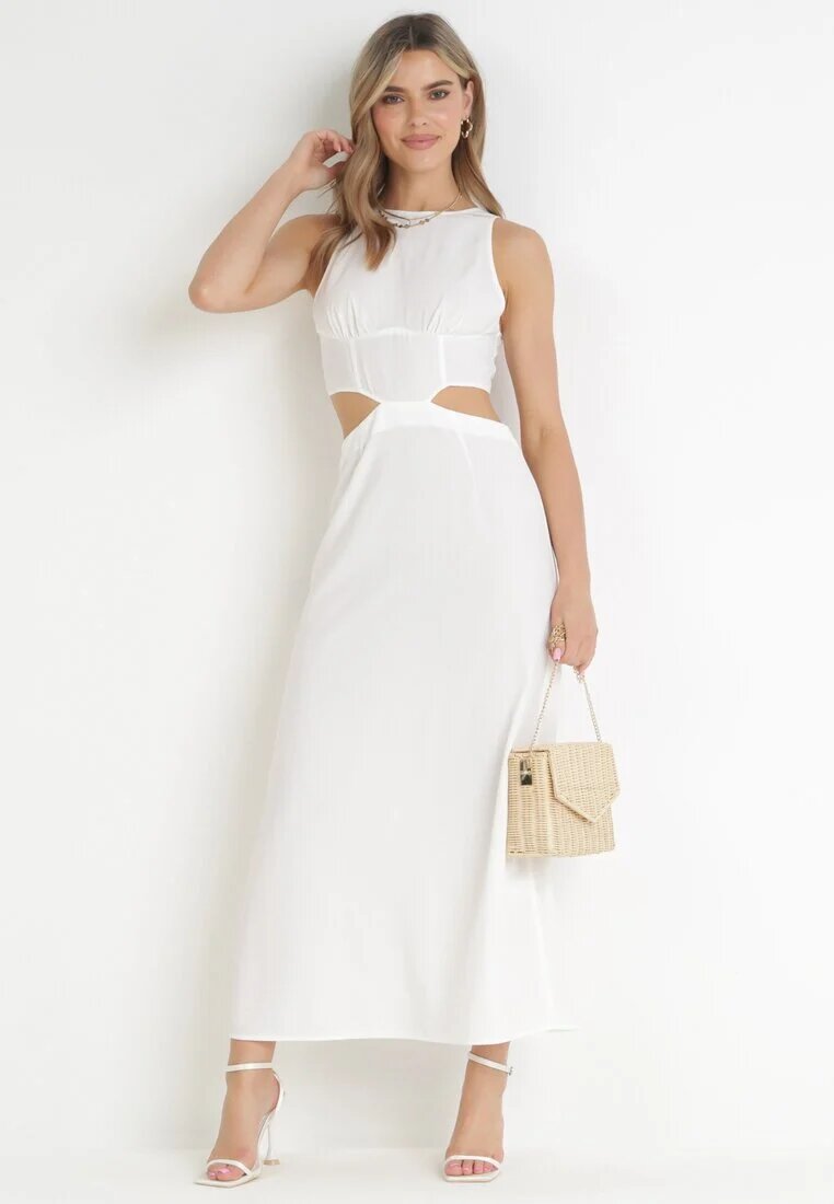 vices Rochie Trapezoidală Maxi Albă cu Decupaje Amandika