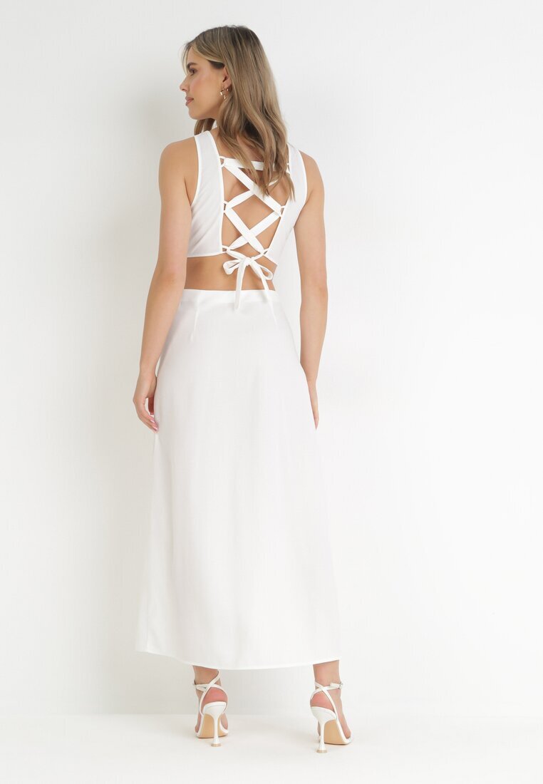 vices Rochie Trapezoidală Maxi Albă cu Decupaje Amandika