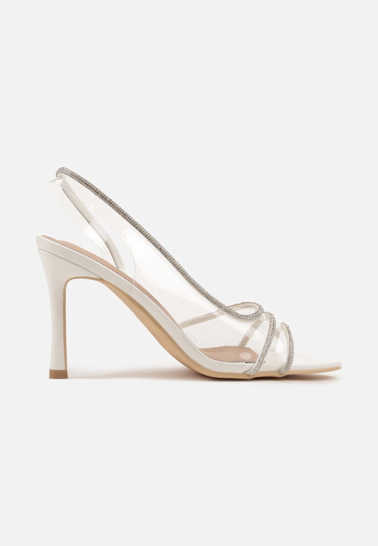 vices Sandale Albe pe Toc Stiletto cu Branț din Piele Decorate cu Zirconii Ovilona
