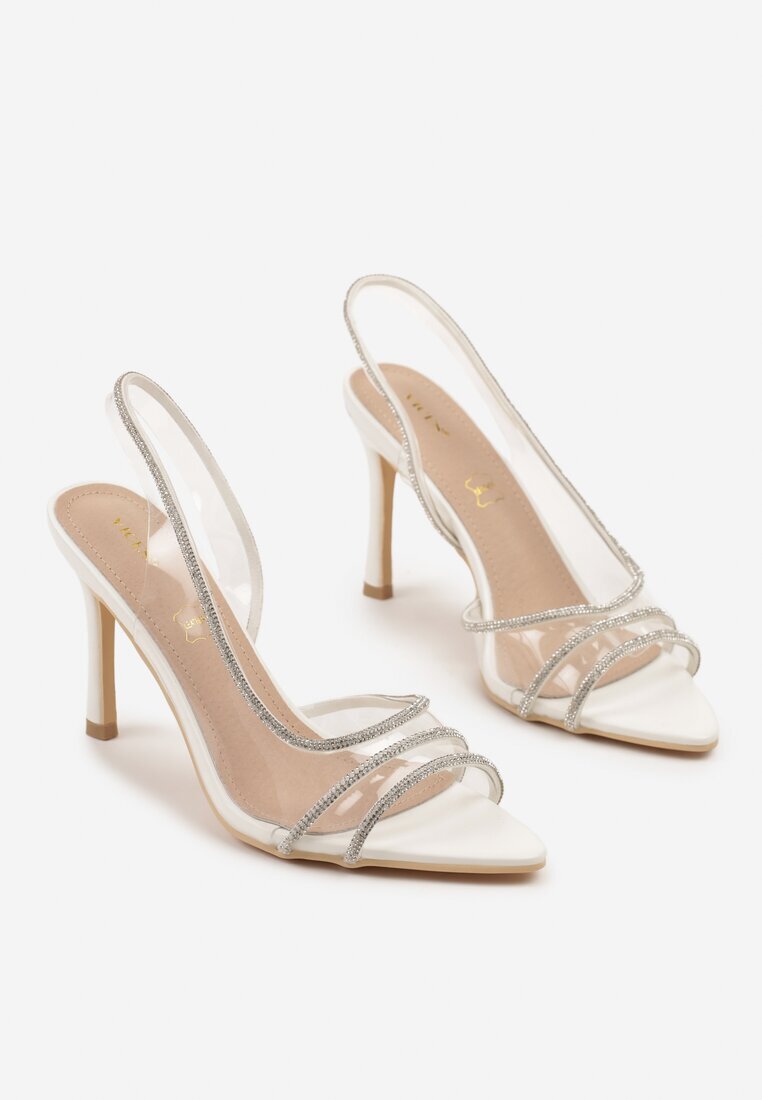 vices Sandale Albe pe Toc Stiletto cu Branț din Piele Decorate cu Zirconii Ovilona