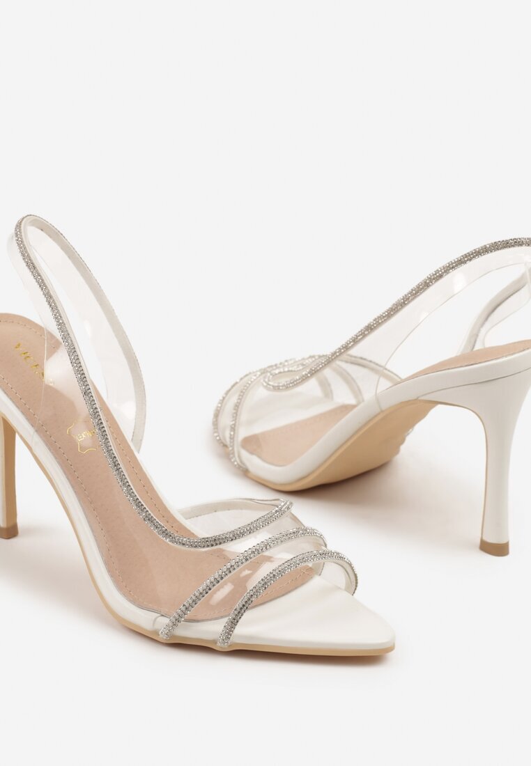 vices Sandale Albe pe Toc Stiletto cu Branț din Piele Decorate cu Zirconii Ovilona