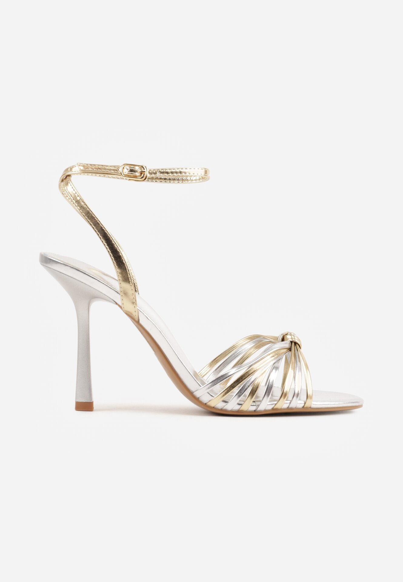 vices Sandale Argintii-Aurii cu toc Stiletto cu nod decorativ Vloeli