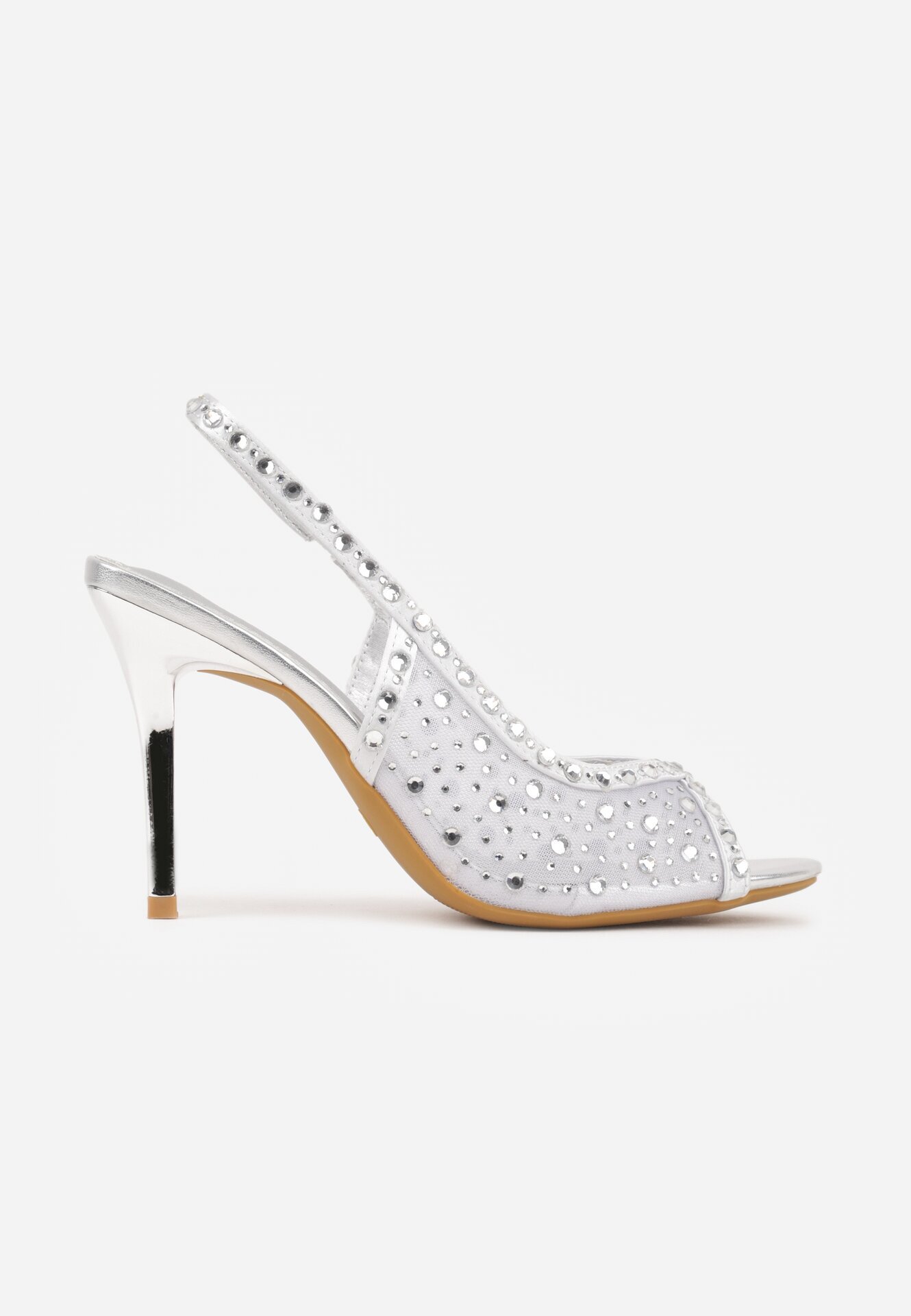 vices Sandale Argintii cu Toc Stiletto cu Barete Transparente și cu Zirconii Imelle