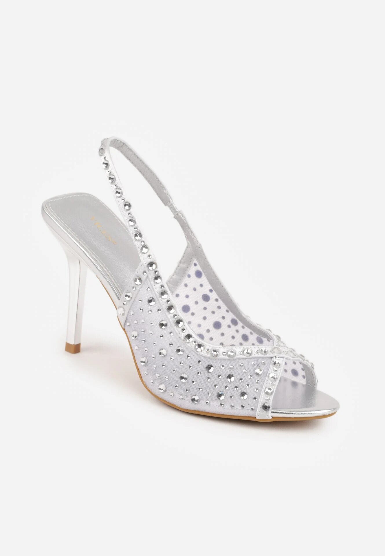 vices Sandale Argintii cu Toc Stiletto cu Barete Transparente și cu Zirconii Imelle