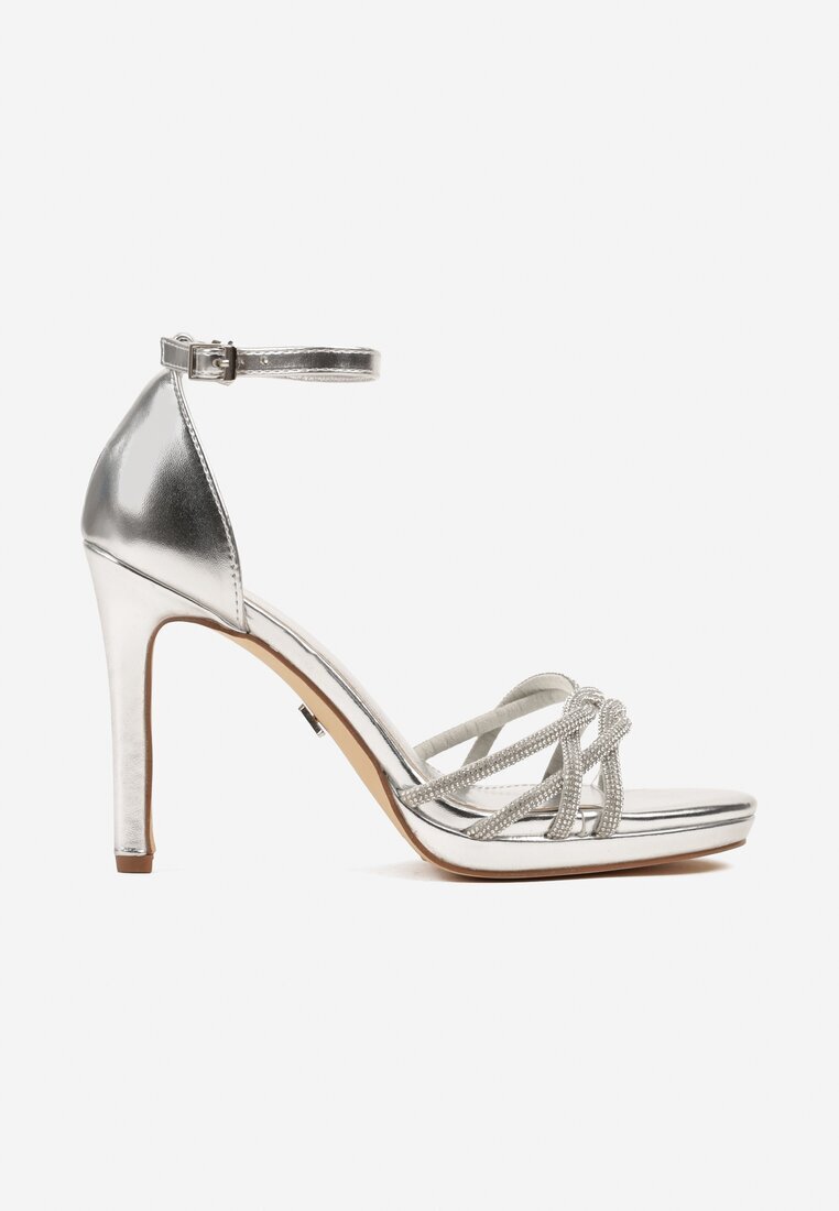 vices Sandale Argintii cu Toc Stiletto Decorate cu Zirconii Saracina
