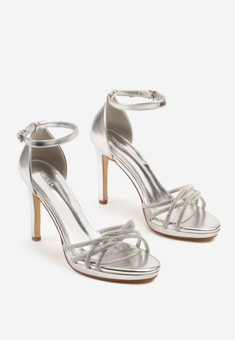 vices Sandale Argintii cu Toc Stiletto Decorate cu Zirconii Saracina